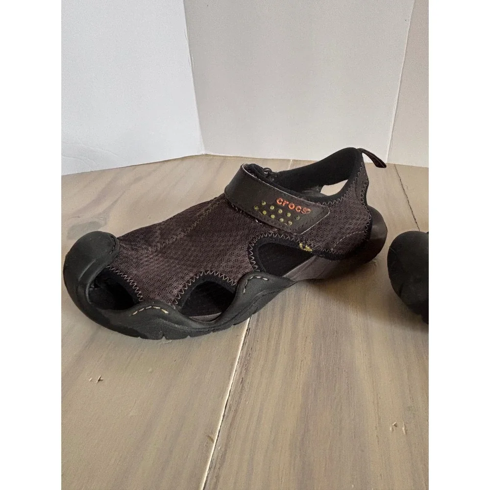 Crocs 15041 Mens Sport Fisherman Sandals Brown Black Mesh Size 8 EUR 41 UK 7.5